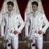 Embroidery Groom Tuxedos Men's Suits White Groomsman One Button Formal Wedding Suit Including Jacket Pants Vest Three Piece2548