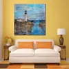 Handmade Canvas Art Lighthouse Dream Floral Artwork Dining Area with Impressionistic Landscape Decor