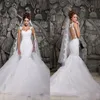 Abiti da sposa a sirena in pizzo bianco elegante sexy Abiti da sposa con scollo a cuore staccabile Abiti da sposa Plus Size Abiti da noiva332U