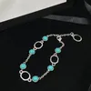 Collana con pallina acquamarina Braccialetti con ciondoli ornamentali Bracciali in argento 925 con cerchi vuoti da donna Pacchetto regalo per club fresco con scatola