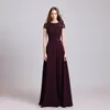 5646 Aline Jewel Long Bridesmaid Dress Kort ärmar Lace Chiffon Backless Custom Made Maid of Honor Wear310n