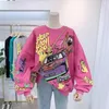 Felpe con cappuccio da uomo Street Racing Dog Graffiti Style Donna / Uomo Coppia con cappuccio Hip Hop Felpa con cappuccio allentata casual Felpa lunga oversize Abbigliamento femminile