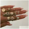 Pierścienie opaski 10 szt./Set urok złoty kolor Snake Crystal Midi Finger Pierścień dla kobiet Vintage Boho Knuckle Party Punk Jewelry Drop Dhccj