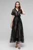 Robes de soirée XXL robe longue 2023 printemps été soirée femmes col en v partout exquis broderie élégant noir Maxi Vestidos