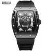 Relojes de pulsera Reloj de cuarzo luminoso para hombre Correa de silicona negra Cráneo del ejército Esfera rectangular Cara con reloj de estrellas Relogios Deportes