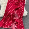 Urban Sexy Dresse Rood Paars Zwart Polka Dot Tweedelige Set Zomer Ruffle Korte Trekkoord Tops Hoge Taille Onregelmatige Rok 2 stks Pak 230720