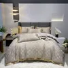 Gold silver coffee jacquard luxury bedding set queen king size stain bedclothes bed linens 4pcs cotton silk lace duvet cover sets 290A