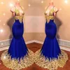 Robes de bal de sirène bleu royal 2022 avec dentelle d'or appliquée nouvelles perles africaines paillettes robes de soirée femmes robe réfléchissante sexy 284K