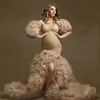 2020 Floral Ruffled Bridal Maternity Dresses Sexy Slit Puffy Sleeve Elastic Custom Made Women Mermaid Party Dresses Plus Size207b