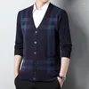 Men's Sweaters Fashion Cardigan Sweater Slim Fit Plaid Knit Button Up With Pockets Middle Aged Casual Knitwear Men Tops Clothing