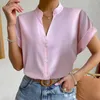 Women's Blouses Stand Collar Women Shirt Silky Smooth V-neck Blouse Elegant Short Sleeve For Formal Business Ol Commute