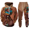 Herrspårar roliga afrikanska kvinnliga tryck /kostym Dasiki etnisk stil Men /kvinnor Pullover Sweatsirt Set Casual Par Streetwear