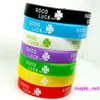 100pcs lot mixed Colors Good Luck Clover Silicone Rubber Elastic Bracelet Wrist Band for Women Men Fashion Jewelry Bangle245F