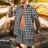 Herren-Trainingsanzüge, rot kariertes Hemd und Shorts, Set für Herren, Sommermode, Strand, kurzärmelig, 2-teiliger, luxuriöser, atmungsaktiver Hawaii-Anzug