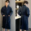 Roupa de Dormir Masculina Robe Quimono Cor Sólida Flanela Pijamas de Inverno Vestido de Noite Mangas Compridas Cardigan Roupão de Banho Casa Roupas Soltas