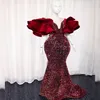 2021 بالإضافة إلى الحجم العربي Aso Ebi Sparkly Mermaid Burgundy Prom Dresses Shimeric Neck Encorive Second Second Sneption Grow2407