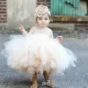 2019素敵な象牙の赤ちゃんの幼児幼児バプテスマ服長い袖のレース付きフラワーガールドレスTutu Ball Gowns245s