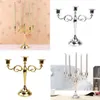 Metalowe świece 5-ramię 3-ramion stojak na świeca Dekoracja ślubna Candelabra Centerpiece Candlestick Decor Crafts Silver Gold240s