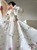 Casual Dresses Summer 2023 Elegant Floral Midi Corset For Women Chiffon Lantern Sleeve Prom Party Vestidos Vintage Print Sundress