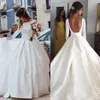 2020 New White Satin Long Sleeve Ball Gown Wedding Dresses Bridal gown Backless princess Plus Size Wedding Gown abiti da sposa1934