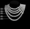 Iced Out 14mm Prong Cuban Link Chain Necklace For Women Bling Clustered Rhinestones Pave Miami Choker Jewellery 16-24Inch Cuban Chains