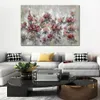 Contemporary Abstract Painting Pink Gray and Gold Floral Handmade Canvas Art for Sitting Room Decor