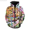 Men's Hoodies Sweatshirts Abstract Art Graffiti Men's Zipper Hoodie Casual Streetwear Funny Harajuku Fashion Sweatshirts Long Sleeve 3D Print Cool Spring L230721