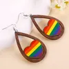 Wood Hollow Rainbow Heart Flower Drop Earrings For Women New Trendy Vintage Water Drop Flag Love Pendant Earring Wedding Jewelry