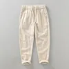 Pantalon homme cheville longueur lin Harem hommes vêtements plissé respirant blanc décontracté marron kaki pantalon pour homme 2023 été