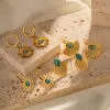 Brincos de argola banhado a ouro 18k aço titânio estilo vintage turquesa joias para mulheres brincos retrô