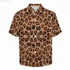 Мужские повседневные рубашки леопардовый принт свободная рубашка мужской каникул золотой животный отпечаток для печати. ​​Служба на гавайских рубашках с коротким рукавом уличный стиль негабаритный