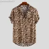 Мужские повседневные рубашки мужская леопардовая рубашка Pirnt Disco повседневная пуговица с коротким рукавом гавайская рубашка мужская тропическая ха -сексуальная пляжная одежда Homme L230721