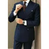 Costumes pour hommes bleu marine hommes de bureau d'affaires avec des smokings de marié à double boutonnage pour le bal de mariage formel Slim Fit Costume de mode masculine