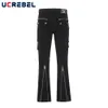 Men s Jeans Solid Color Multi Pocket Straight leg Mens High Street Casual Zipper Decoration Denim Pants 230720