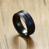 Storlek 7-12 Mäns svart färg Titan Steel Ring Holiday 8mm Blue Grooved Alliance Manliga Casual Jewelry Wedding Bands287b