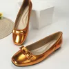 Geklede Schoenen 2022 Glanzend Goud/Zilver Flats Vrouw Vierkante Neus Bowtie Schoenen Dames Grote Maat 42/43 Mocassins Ondiepe Instappers Loafers Femme Balletten L230721