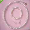 Crème Faux Acrylique Perle Collier Ras Du Cou Perlé Bracelet Et Boucles D'oreilles Ensembles De Bijoux De Fête De Bal297z