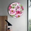 Horloges murales pivoines roses horloge grande cuisine moderne salle à manger ronde chambre silencieuse montre suspendue