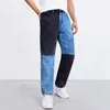 Herr jeans mode färg block lapptäcke rak män baggy byxor hip hop losska kvinnor denim byxor lyx pantalon homme 230720