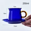 Koppar tefat 250 ml färgglad glas kopp värmebeständig kaffefat sätter europeisk juice cappuccino hem café kontor drinkware