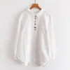 2020 Nova Blusa Feminina Outono Mori Girl Literária Bordado Cor Botão Algodão Branco Camisas Gola Turndown