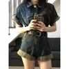 Jeans voor dames American Retro Denim Jumpsuit Summer Design Sense Kleine taille Knuffelende slanke wijde pijpen Casual shorts