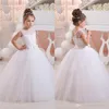 Bling Bling paillettes pizzo fiore ragazze abiti per matrimoni senza maniche con lacci indietro bambini indossa abito bianco per la comunione matrimonio166i