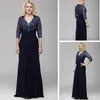 Borrhöljet V-hals A-Line spets och Chiffon Mother of the Bride Dress 3 4 Sleeve Floor Length Mother's Dresses271a