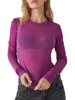 Women's T Shirts Women S Sexy Sheer Mesh Long Sleeve Crop Top Solid Color Slim Fit Tee Blouse Sweater Basic Clubwear