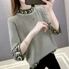 Women's Sweaters Striped Three-Quarter Sleeve Half Turtleneck Ice Silk Sweater T-shirt 2023 Spring And Summer Clothing Ins Loose Idle Top