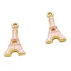 200 Stück / Los Candy Pink Emaille Eiffelturm Charms Anhänger vergoldet 11 21mm für Schmuckherstellung DIY Craft2108