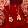 Pendant Necklaces Fashion Light Yellow Gold Color Necklace For Women Green Stone Jewlery Chalcedony Jade Gemstone Chain Gifts