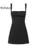 Grundlegende Freizeitkleider Willshela Damenmode Schwarze Stickerei Rückenfreier Reißverschluss Minikleid Vintage Träger Quadratischer Kragen Weibliche schicke Dame 230720