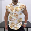 Men's Casual Shirts 2023 Summer New Men's Sleeveless Shirt Fashion Trend HD 3D Printing Street Leisure Beach Holiday Party Button Quick Drying Shirt L230721